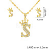 Brass Micro Pave Clear Cubic Zirconia Pendant Necklaces & Stud Earrings Sets FS-WG8C370-19-1