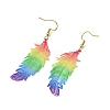 3 Pairs Feather Spray Painted 430 Stainless Steel Dangle Earrings EJEW-JE07003-5