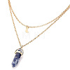 Natural Blue Spot Jasper Double Terminated Pointed Bullet & Moon Alloy Pendant Double Layer Necklaces for Women WGAD714-06-1