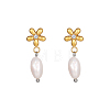 Stainless Steel Flower Earrings with Natural Pearls for Women GE0361-1-1