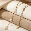 Adjustable Triple Faux Pearl Oval Tassel 304 Stainless Steel Lariat Y Necklaces for Women LS-UT5440-1-2