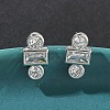 Rectangle with Flat Round Brass Micro Pave Clear Cubic Zirconia Stud Earrings EJEW-G452-12P-1
