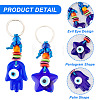 2Pcs 2 Style Turkish Blue Evil Eye Star/Hamsa Hand Pendant Alloy Keychain KEYC-AR0001-28-4