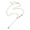 Natural Larimar Round Pendant Brass Cable Chain Lariat Y Necklaces with Natural Pearl for Women NJEW-JN06611-01-3