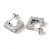 Square Box Design Brass Micro Pave Clear Cubic Zirconia Stud Earrings for Women EJEW-A110-07P-3