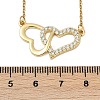 Brass Micro Pave Clear Cubic Zirconia Double Heart Pendant Necklaces NJEW-K280-05G-3