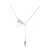 Ocean Brass Pave Cubic Zirconia Enamel Fish Tassel Brass Cable Chain Lariat Necklaces NJEW-JN06293-2