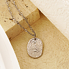 Stainless Steel Textured Oval Pendant Necklaces QQ8734-2-3