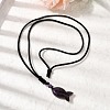 Natural Amethyst Fish Pendant Black Nylon Cord Necklaces NJEW-G185-01C-3