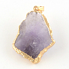Mixed Shape Faceted Golden Plated Natural Amethyst Pendants with Iron Clasps G-R275-281-3