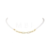 4MM White Round ABS Plastic Imitation Pearl Beaded & 304 Stainless Steel Paperclip Chain Necklaces NJEW-JN05676-1