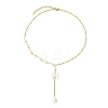 Natural Pearl & 304 Stainless Steel Satellite Chain Y Lariat Necklaces NJEW-JN06061-2