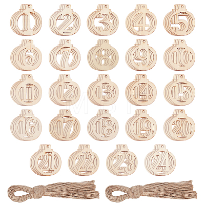Number 1~ 24 Unfinished Wood Lantern Pendant Decorations HJEW-WH0042-92-1