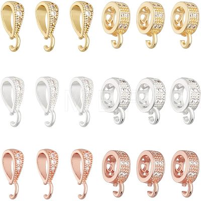  18Pcs 6 Style Brass Crystal Rhinestone Tube Bails FIND-NB0003-06-1