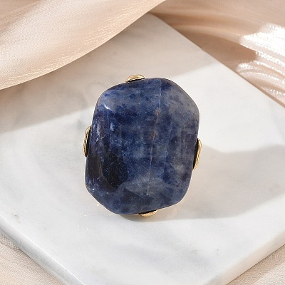 Natural Sodalite & Alloy Finger Rings for Women RJEW-G375-01G-07-1