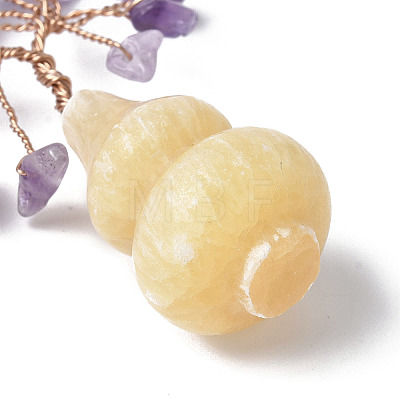 Natural Amethyst Chips Tree of Life Decorations with Topaz Gourd Base DJEW-P021-A03-1