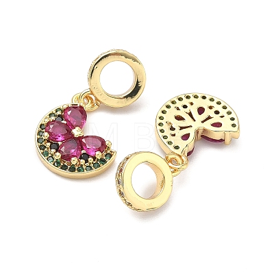 Brass Pave Green and Deep Pink Cubic Zirconia European Dangle Charms KK-P345-41G-1