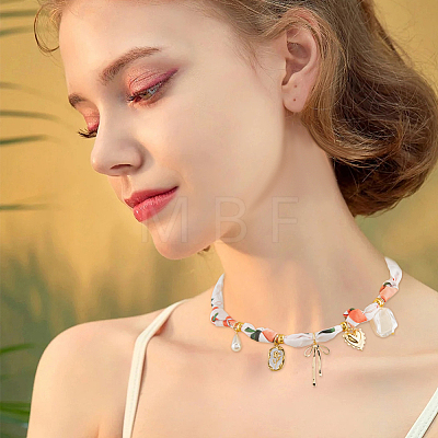 304 Stainless Steel & Enamel & ABS Plastic Pearl & Brass Pendant Necklaces NJEW-HS00026-1