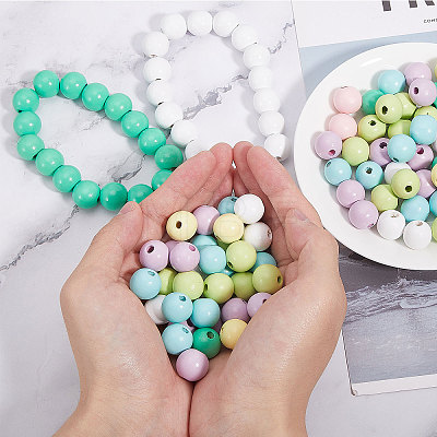 Globleland 140Pcs 7 Colors Spray Painted Wood European Beads WOOD-GL0001-18-1