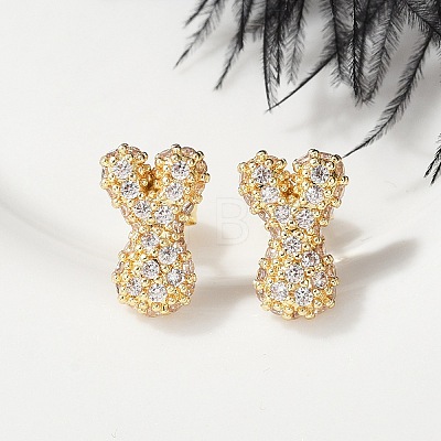 Brass Micro Pave Cubic Zirconia Stud Earrings EJEW-Z091-04G-Y-1