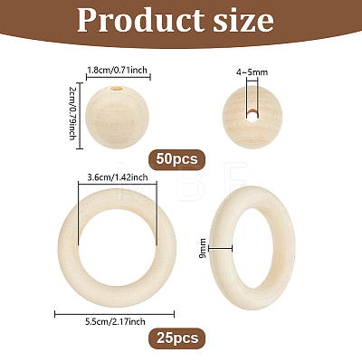 Round/Ring Unfinished Wood Beads PH-WOOD-G003-02-1