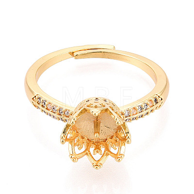 Crown Shape Brass Micro Pave Clear Cubic Zirconia Cup Peg Ring Settings X-KK-T076-18G-1