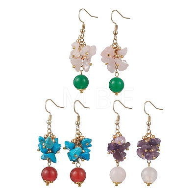 3 Pairs Natural & Synthetic Mixed Stone Dangle Earrings EJEW-MZ00722-1
