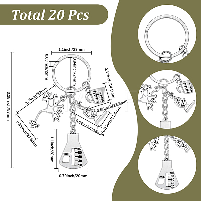 20Pcs Alloy Chemistry Theme Keychains KEYC-SC00040-1