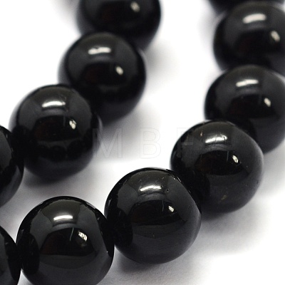 Natural Black Tourmaline Beads Strands G-G763-01-12mm-A-1
