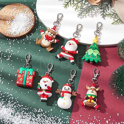 10Pcs 10 Styles Christmas Theme PVC Plastic Pendant Decorations HJEW-JM02316-1