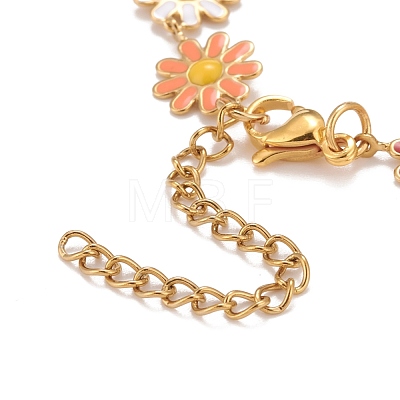 Enamel Daisy Link Chains Bracelet BJEW-P271-01G-06-1