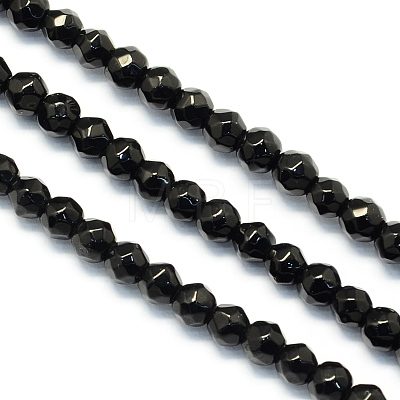 Faceted Round Natural Black Onyx Beads Strands G-S136-4mm-1