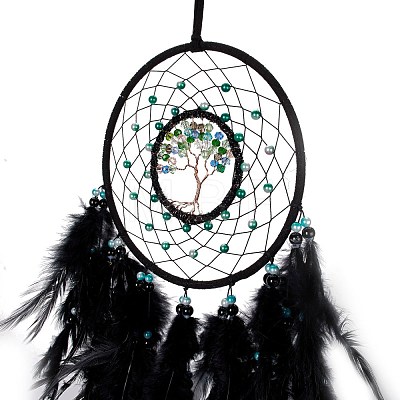 Iron & Brass Wire Woven Web/Net with Feather Pendant Decorations AJEW-B017-28-1