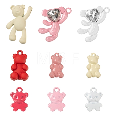 36Pcs 9 Style Pink Series Spray Painted Alloy & Alloy Rhinestone Pendants FIND-LS0001-56-1