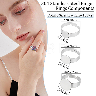 30Pcs 3 Style Adjustable 304 Stainless Steel Finger Rings Components STAS-BBC0001-32-1