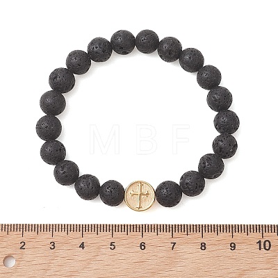 Round Natural Lava Rock Beads Stretch Bracelets BJEW-JB13672-1