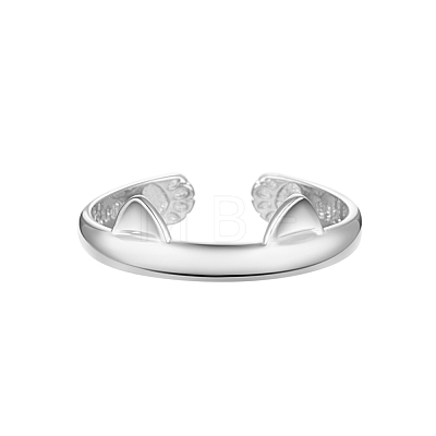 TINYSAND Cute and Delicate Cat Ears Rhodium Plated 925 Sterling Silver Cuff Rings TS-R389-S-1