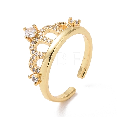 Clear Cubic Zirconia Crown Open Cuff Ring RJEW-P032-09G-1