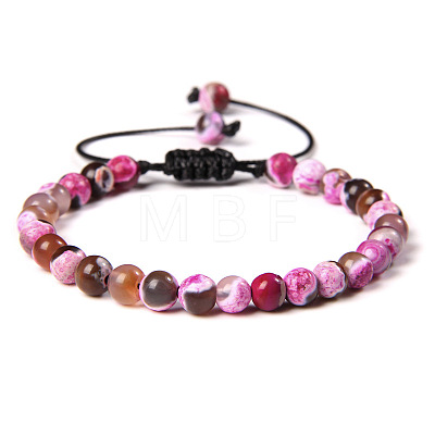 Natural Agate Round Bead Adjustable Braided Bracelets UO3136-23-1