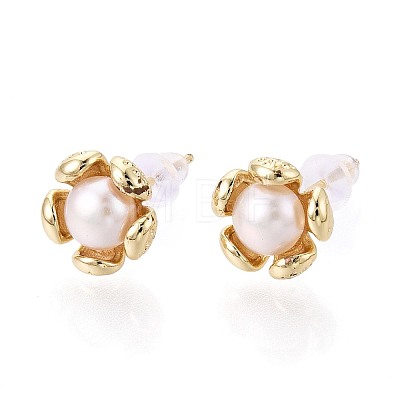 Brass & Natural Pearl Stud Earrings PEAR-N020-WX15-1