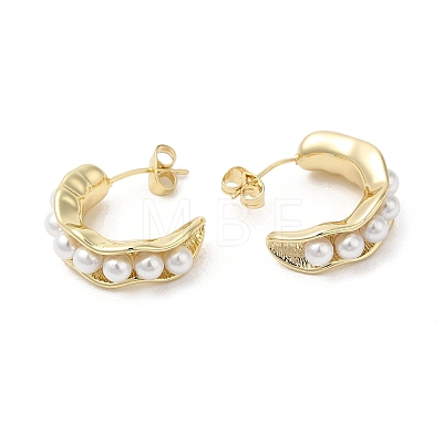 Brass Bean Pod Stud Earrings with ABS Imitation Pearl Beaded for Women EJEW-D065-04G-1