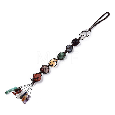 Nylon Thread Woven Natural Irregular Raw 7 Chakra Stones Curtain Tiebacks MAKN-YWC0001-03-1