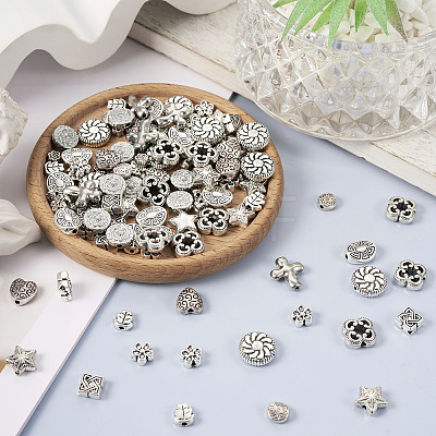  120Pcs 12 Styles Tibetan Style Alloy Beads TIBE-TA0001-28-1