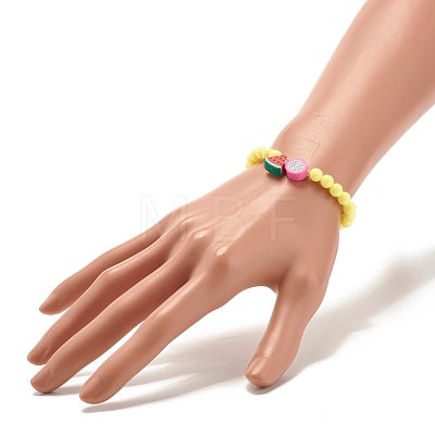 Handmade Polymer Clay Fruit Stretch Bracelet with Round Beads for Kids BJEW-JB07583-1