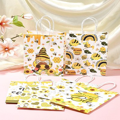 12Pcs 6 Colors Bees Theme Rectangle Paper Bags CARB-FS0001-08-1