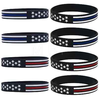 Gorgecraft 20Pcs 2 Colors Independence Day Theme Silicone Star Cord Bracelets Set Wristband BJEW-GF0001-15B-1