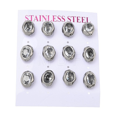 6 Pairs 304 Stainless Steel Pave Cubic Zirconia Stud Earrings SA-CBADCF0-04P-04-1