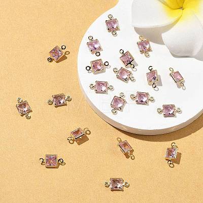 SHEGRACE Brass Pave Cubic Zirconia Square Connector Charms XGRQ2O093-440E-G-1