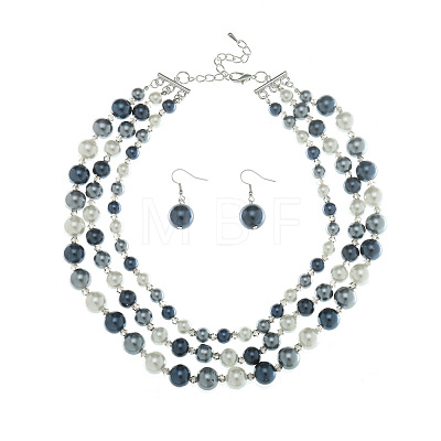 Resin Imitation Pearl Round Beaded Multilayer Necklaces & Dangle Earrings Sets WG4EAB6-03-1