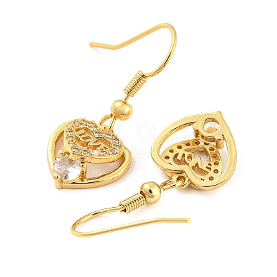 Heart with Wrod Love Rack Plating Brass Micro Pave Cubic Zirconia Dangle Earrings EJEW-P240-07G-1